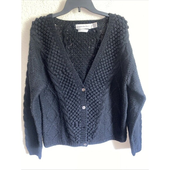 Vintage Cambridge Spirit Wool Fisherman Cable  Knit Cardigan Sweater Button M - Picture 1 of 12